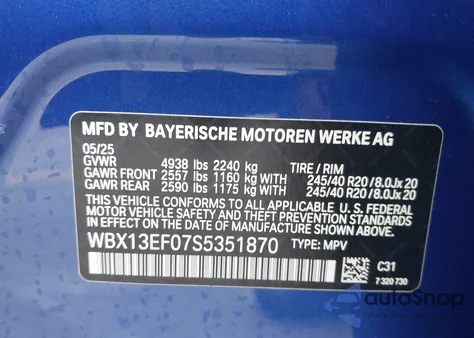 2025 BMW X1 M35I z USA, uszkodzony, nr VIN WBX13EF07S5351870